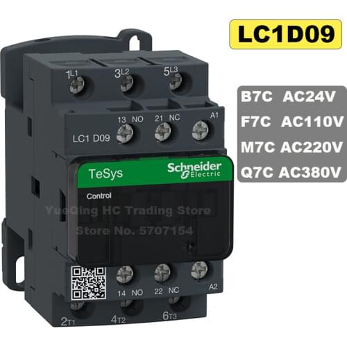 Schneider Electric LC1D09M7C Coil 220VAC 50/60Hz Contactor Rrelay TeSys 9A 1NO+1NC Load Standard LC1D Brand New Original Export