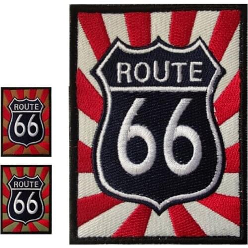U.S. 66 Route Embroidery Cloth Velcro Sticker Seal Tactical America Outdoor Rock Bag Backpack Hat Patches Army Military Badges