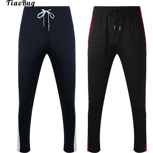 TiaoBug Man Spring Autumn Elastic Waistband With Drawstring Side Patchwork Casual Sport Fitness Pants Trousers For Running Gym