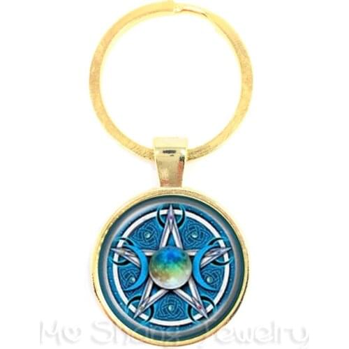Norse Vikings Keychain Celttic Pentagram Pentacle Star Moon Wicca Charms Keyring Keep Talisman And Treatment Of Injury Gift