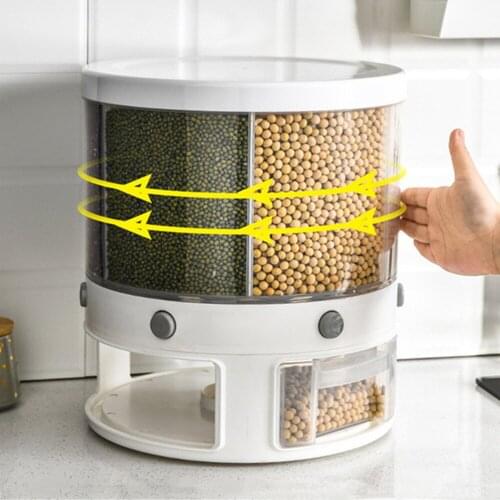 Rotating Food Storage Box Rice Dry Food Dispenser Cereal Container Kitchen Storage Case Food Container Kitchen Storage Tools