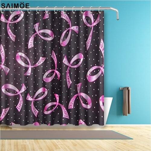 Breast Cancer Pink Ribbon Shower Curtain Black Waterproof Polyester Fabric Bath Shower Curtain Home Decor Shower Sets