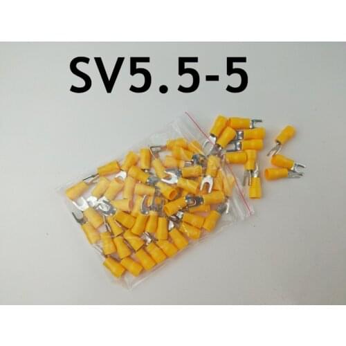 SV5.5SV5.5-5 Yellow Furcate Terminal Cable Wire Connector 100PCS Fork Type Insulated Wiring Terminals for AWG12-10