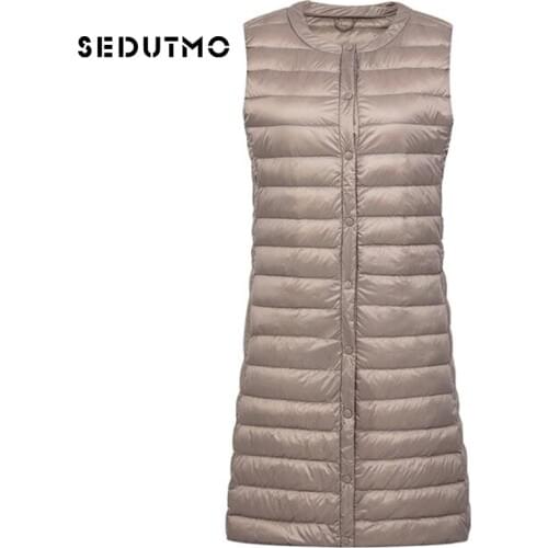 SEDUTMO Winter Plus Size 3XL Women Down Jackets Vest Long Ultra Light Duck Down Coat Autumn Puffer Coat Slim Parkas ED500