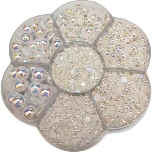 1 Box/Pack Round Flatback Imitation Half Pearls Bead Loose Beads Gem Loose beads for DIY Sewing clothing Nail shoes Luggage