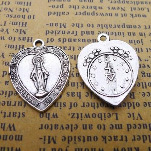 10 Pieces 18*22mm Mixed Alloy Antique Silver Color Heart Wicca Charms Vintage Bracelet Pendant Accessory For DIY Jewelry Making