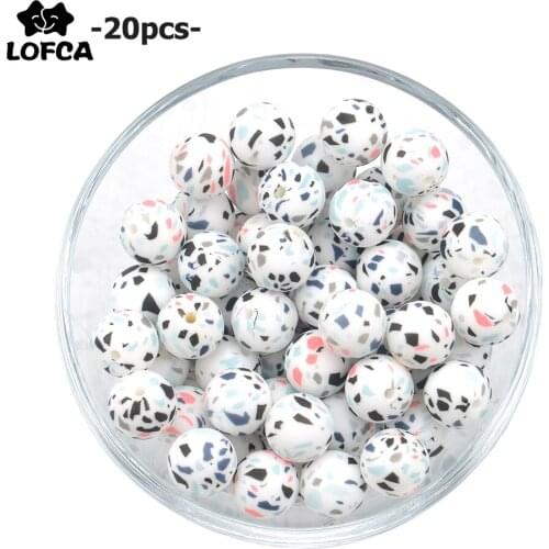LOFCA 20pcs Terrazzo Silicone Loose Beads Teething Beads DIY Chewable Colorful Teething For Infant Baby Safe Teether Round