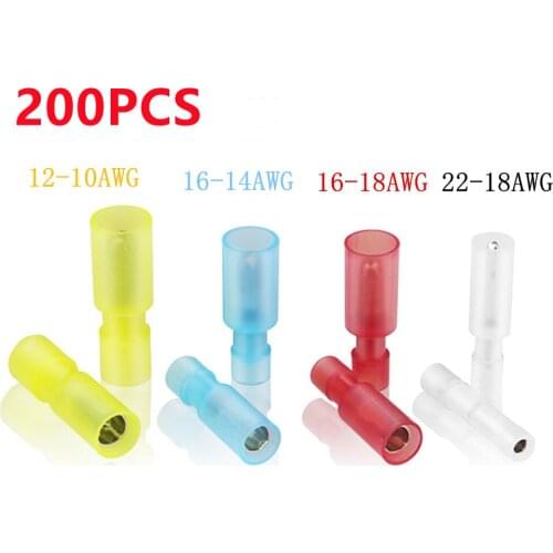 200x Fully Insulated Nylon Bullet Connectors Female Male Quick Joint Cable Crimp Electrical Wire Terminals White Red Blue Yellow