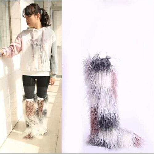 2020 Fashion Snow Boots Shoes Women Faux Fox Fur Winter Warm Over The Knee High Style New Fluffy Female Boots Big Size Shoes