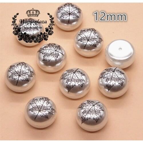 30PCS 12mm Round Ivory Pearl Maple Printed Flatback Button Decoration Sewing Craft Scrapbook Accessories