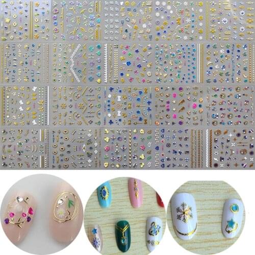 3D Nail Art Sticker Gold/Diamond Self-Adhesive Decal Customized Metallic Nail Sticker 1500+ Pcs Self Sticker Decal (12/24/30Pcs)