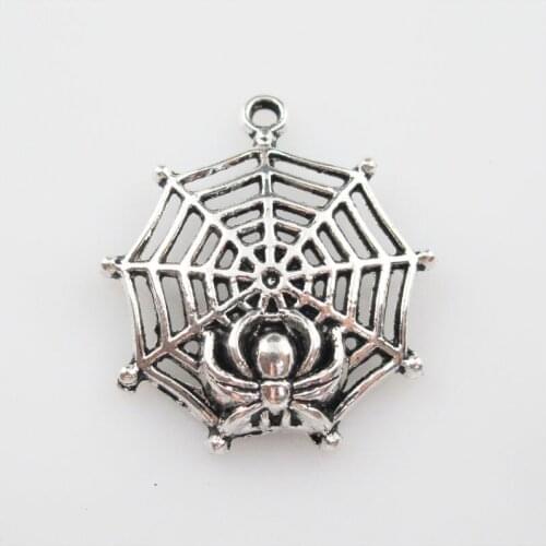 8Pcs Tibetan Silver Color Halloween Spider Web Charms Pendants 27x30.5mm