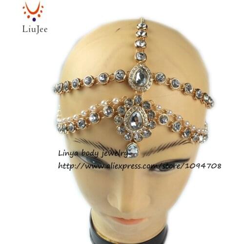 Diamante Kundan Matha Patti Wedding Bridal Goddess Bohemian Boho Head Chain Hair Jewelry Head Piece Bollywood Wedding HC-302