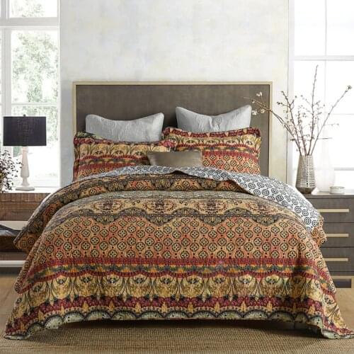 Cotton Bedspread Quilt Set 3pcs Bohemian Style Quilts Bed Cover Pillow Shams King Queen Size Quilted Coverlet Summer Blanket
