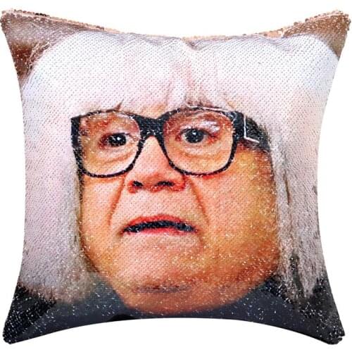 Danny DeVito Sequin Pillow Case 40x40cm Reversible Color Changing Magical Mermaid Decorative Cushion Cover with champagne gold
