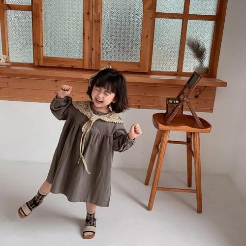 Autumn Kids Fashion Little Princess Long Sleeve Dress With Lace Cappa Cute Girls Cotton Casual All-match Dresses