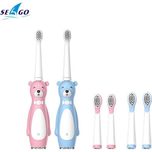 Kids Electric Toothbrush Sonic Waterproof Brush Cartoon Cute Design for Baby with 2 Mins Timer Funtion Soft Bristles Gum Massage