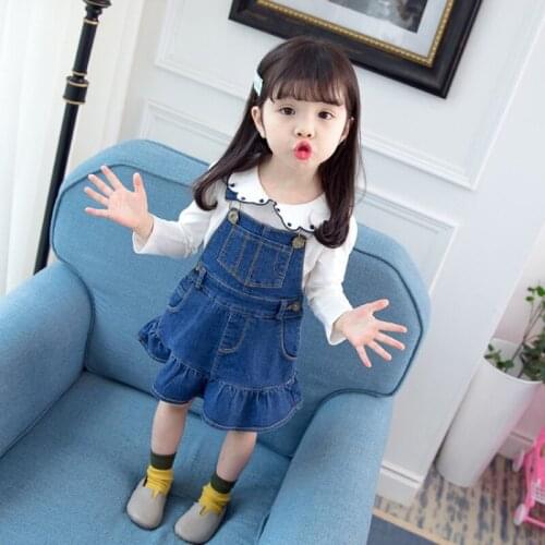 Kids Spring Girls Clothes Set (1-6Y) Baby Girls Dresses Cute Denim Solid Color Sleeveless Irregular Hem Sweet Princess Bib Dress