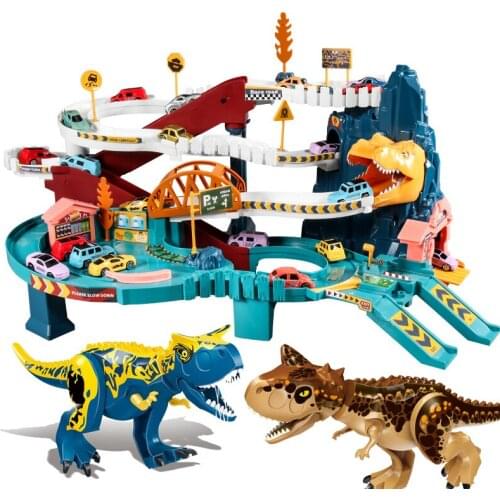 Dinosaur Electric Rail Car Toy Curved Road Track Rail Car Toys Adventure Winding Road Drive Kids Boys Children Birthday Gifts