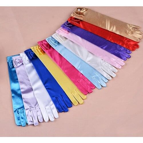Long Satin Gloves For Children Performance Finger Wedding Party Gloves For Flower Girls Finger Bow-knot Wedding Gloves Satin