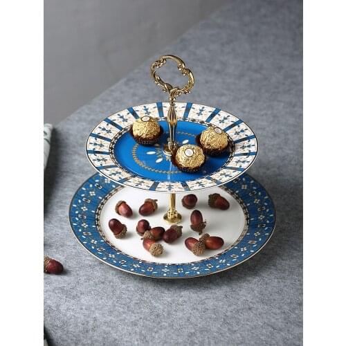 EECAMAIL Years Gilt Frame Creative Bone China Dessert Afternoon Tea And Dessert Ceramic Double Layer Cake Dish Fruit Plate