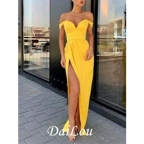 Sheath / Column Elegant Prom Formal Evening Dress Off Shoulder Short Sleeve Floor Length Satin with Split Front 2021