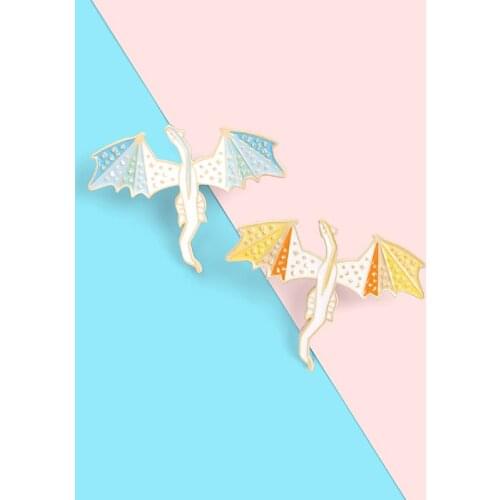 Flying Dragon Enamel Pin Blue Yellow Wings Brooches Mythical Animal Lapel Badges Pins Gifts for Friends Jewelry Wholesale