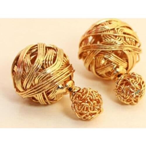 Hot Selling New Fashion Double Sides simulated Pearl Earring Gold Color Ball Stud Earrings Beads Jewelry