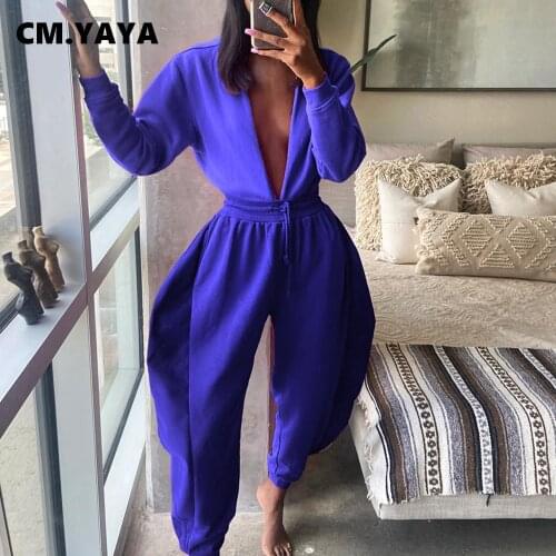 CM.YAYA Deep V-neck Hip Hop Haren Jumpsuit for Women Sexy Club One Piece Overall Bodycon Rompers Outfits