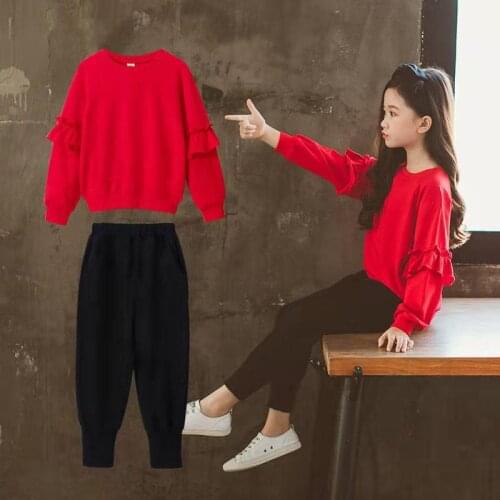 Kids Clothing Set for Girls Long Sleeve T-shirt +pants 2pc Girl Cotton Casual Outfits Baby Christmas Clothes Red Fall Spring