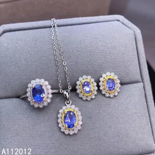 KJJEAXCMY fine jewelry natural Tanzanite 925 sterling silver popular girl new pendant necklace earrings ring set support test