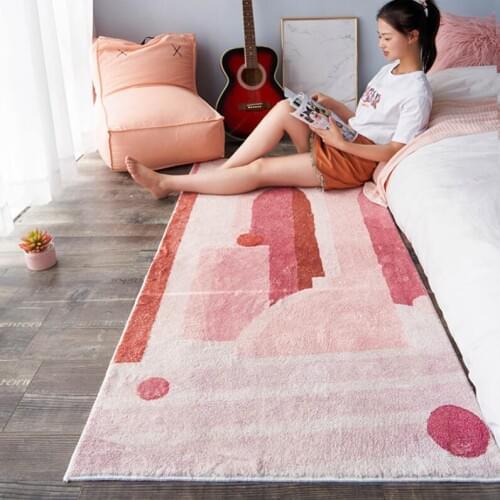 Nordic 15mm Thick Coral Velvet Carpet Living Room Floor Mat Bedroom Non-Slip Blanket Geometric Rug Bedside Rectangular Floor Pad