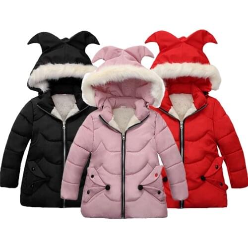 Christmas Present Girls Jacket Winter Cotton Long Style Thicken Velvet Warm Hooded Coats For Girls Kids Outerwear Girls Clothes
