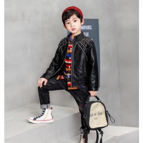 Top Quality Spring Leather Boys Jacket And Coat Waterproof Fashion Pattern O-Neck Black Kids Blazers Jackets Free Shipping LE5