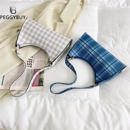 2021 Hot Vintage Small Purse Handbags Retro Women PU Leather Plaid Printing Hobos Shoulder Underarm Bag Handbags Purse