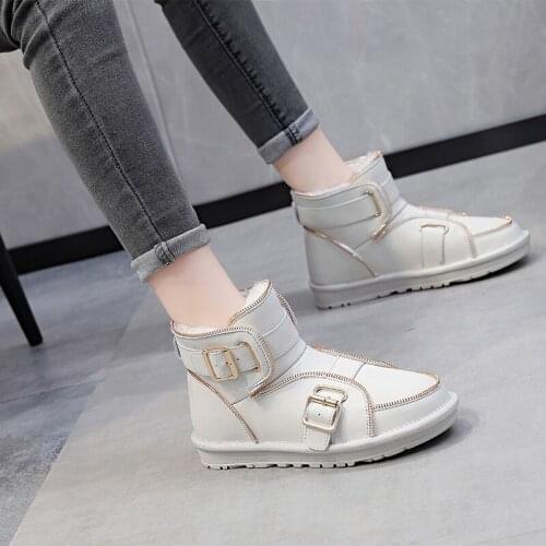 Motorcycle Snow Boots Womens Winter Fur Short Tube Snow Wool Cotton Shoes Warm Fashion Skin Shoes Plus Velvet Ankle Boots