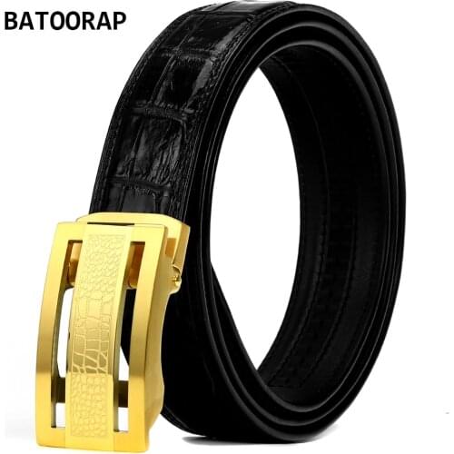 2021 Top High-end Business Crocodile Belly Belt Brand Designer Mens Belt Black Luxury gold Stainless Steel Automatic Buckle