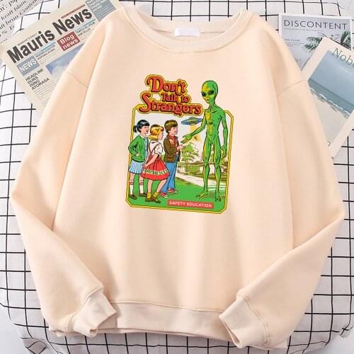 Don’T Talk To Strangers Printed Womens Sweatshirt Fashion Loose Hoodie Vintage Fleece Warm Hoodies Autumn Crewneck Women Clothes