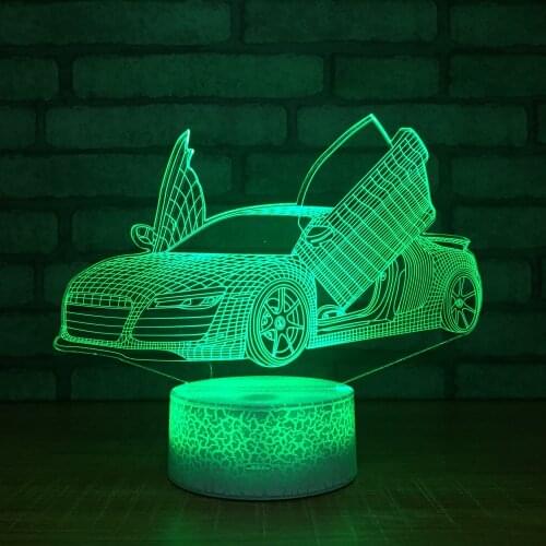 3D Illusion Night Light Acrylic Sport Car Remote Control Colorful LED Table Lamp 7 Colors Changing Kids Xmas Gift for Home Decor