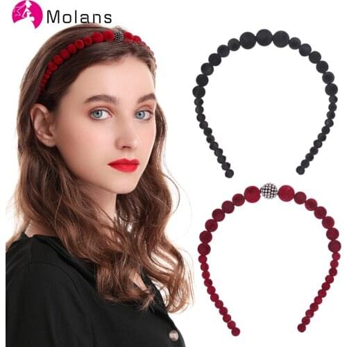 Molans New Velvet Pearls Headbands Simple Women Solid Black Charming Hairbands Red Green Frosted Beads Sturdy Head Bands