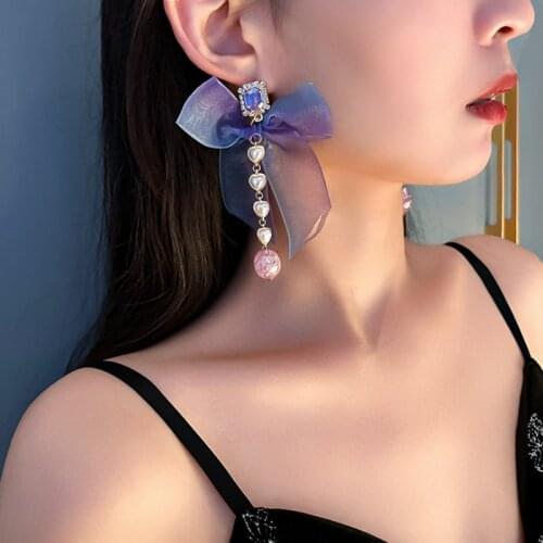 New personality creative bow gauze pendant earrings luxury fashion casual dance party earrings for women holiday gift jewelry
