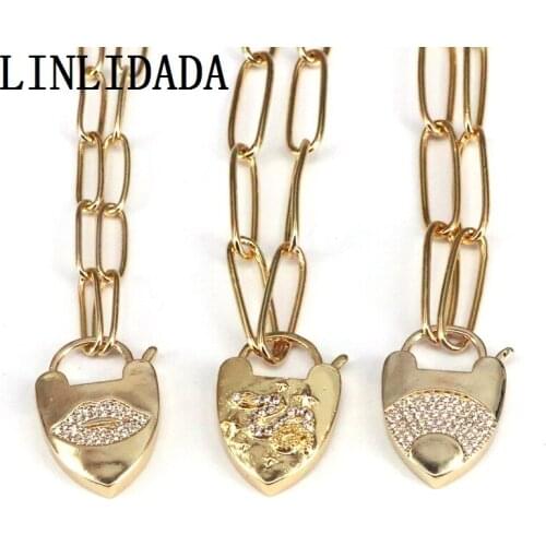 5Pcs New design cz necklace,lock heart shape cubic zircon component,popular plated chain necklace