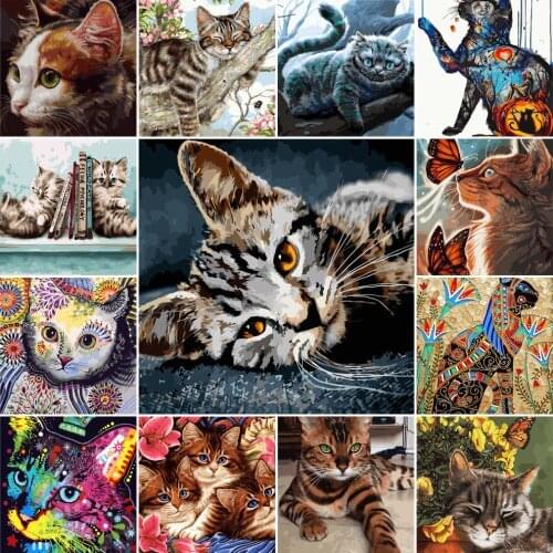 DIY Cat Coloring By Numbers Set Frameless Oil Painting 40x50cm 24 Colors Gift Diff:3 Stars VA-0354