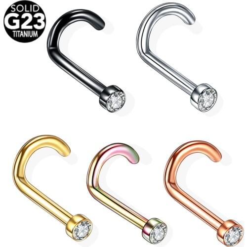 1PC G23 Titanium Crystal Gem Nose Stud Piercing Rose Gold Nose Screw Nazir Piercing Nostril Earring Piercing Jewelry 18G 20G