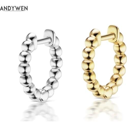 ANDYWEN 2019 925 Sterling Silver Single Gold Hoop Earrings For Women Mini Huggies Plain Simple Loops Clips Earring Jewelry