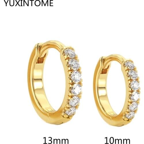 Simple Geometric Round Hoop Earrings 925 Sterling Silver Ear Buckle Zircon Size 10/13mm Small Earrings For Women Gift Jewelry