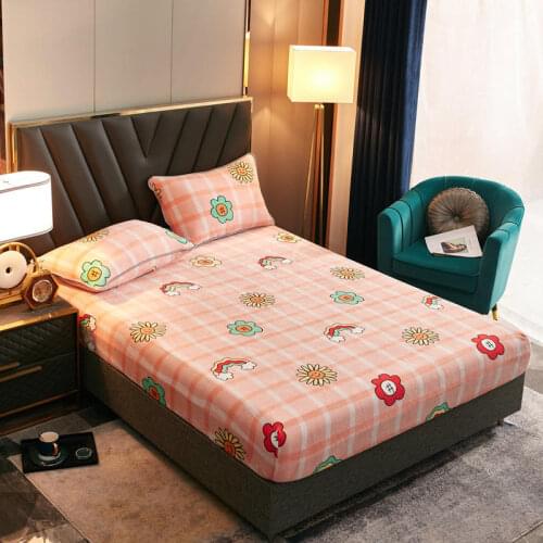 Modern Simple Flannel Fitted Sheet with Pink Rainbow Bridge Elastic Band Bed Sheets Bedspread Mattress Cover 150X200CM