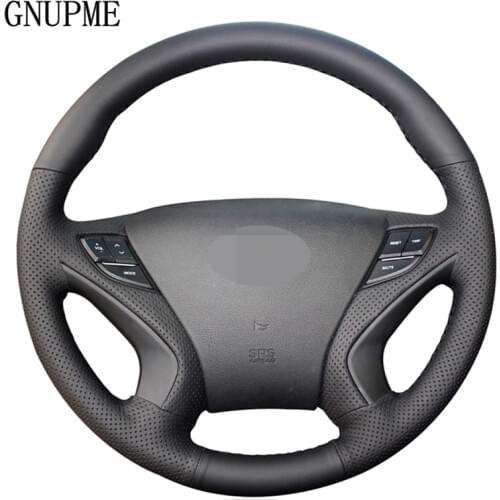 DIY Hand-stitched Black Artificial Leather Car Steering Wheel Cover for Hyundai Sonata 8 2011 2012 2013 2014