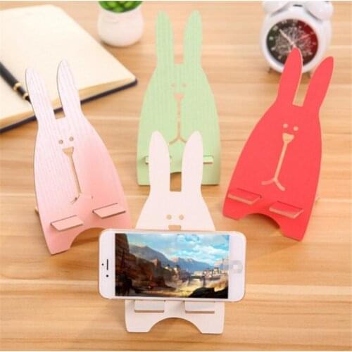 Univeral Lazy Mobile Phone Holder Wooden Cute Animal Rabbit Cellphone Tablet Desktop Holder Stand for IPhone 7 8 Plus XS XR