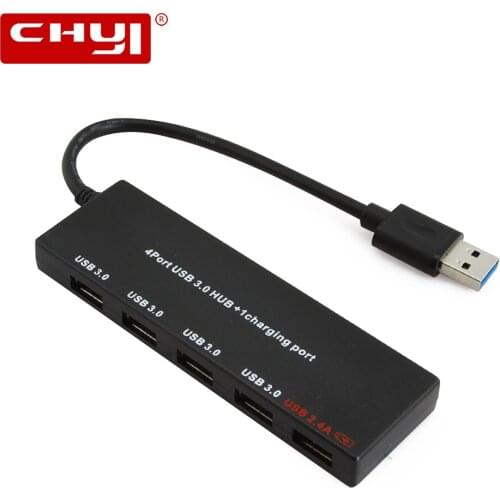 CHYI 5-in-1 USB 3.0 HUB USB-A to 4 Port USB 3.0 1 Fast Charge 2.4A Smart Charging Port with DC 5V Power Supply USB3.0 Splitter
